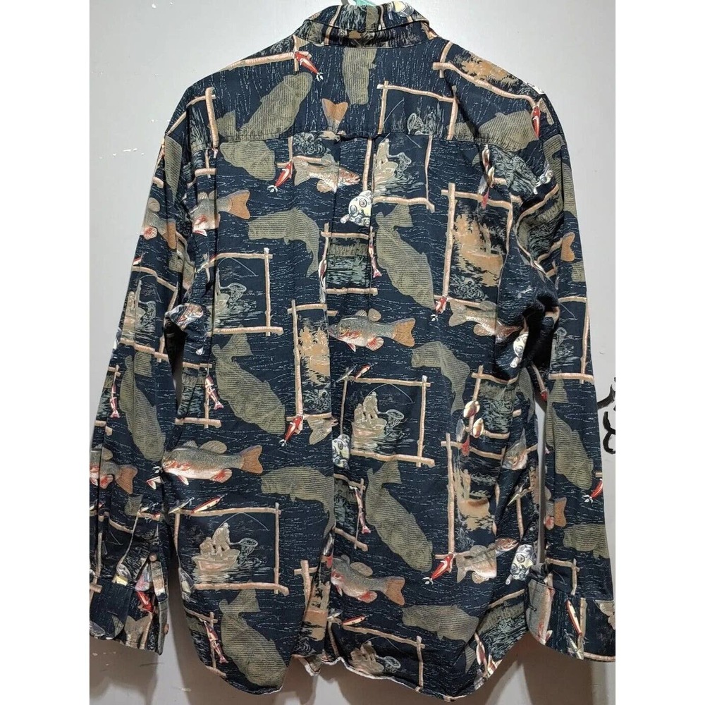 Megellan Men's Bass Fishing Long Sleeve Button Up Shirt Size L